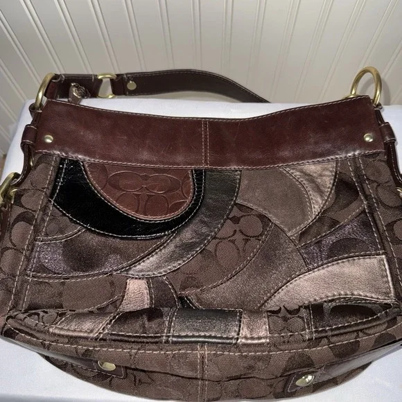 COACH Zoe Patchwork Brown Leather Hobo Shoulder Bag Handbag Purse Y2K